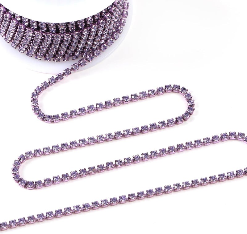 Rytenz 10 Yards 3 MM Rhinestone Chain Trim Crystal Rhinestone Close Chain Trim for Sewing Crafts, DIY Decoration, Jewelry, Clothing, Shoes (Light Violet) - Image 2